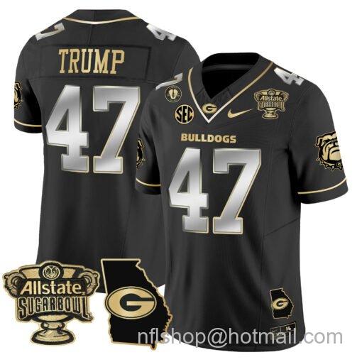 Men's Nike Donald Trump Jersey #47 Georgia Bulldogs 2025 Sugar Bowl Patch Vapor Black Gold