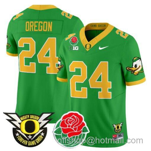 Men's Nike Oregon Jersey #24 Oregon Ducks 2025 Rose Bowl Game Patch Vapor Green