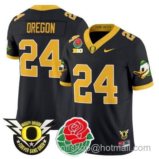 Men's Nike Oregon Jersey #24 Oregon Ducks 2025 Rose Bowl Game Patch Vapor Black