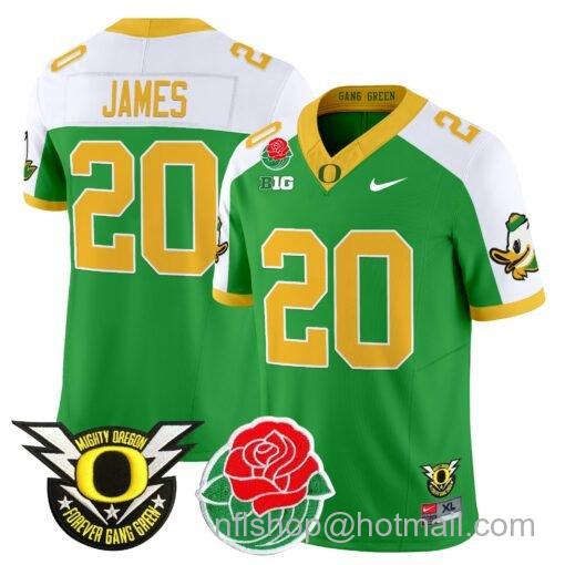 Men's Nike Jordan James Jersey #20 Oregon Ducks 2025 Rose Bowl Game Patch Vapor Green Alternte