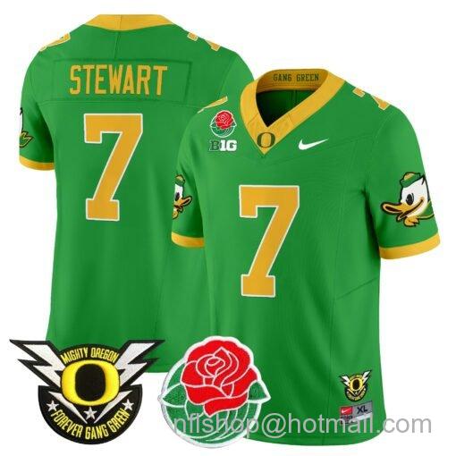 Men's Nike Evan Stewart Jersey #7 Oregon Ducks 2025 Rose Bowl Game Patch Vapor Green