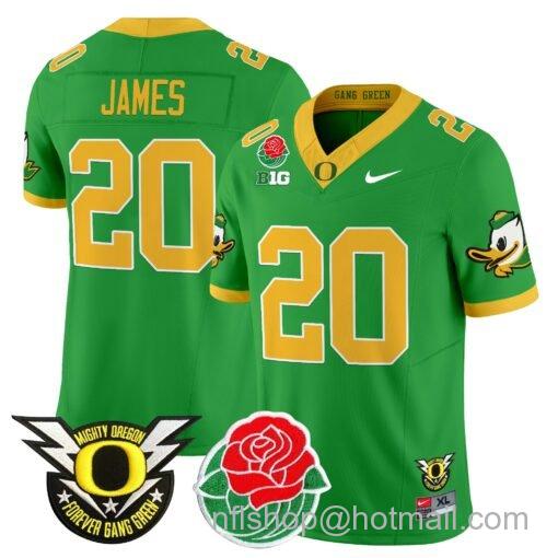 Men's Nike Jordan James Jersey #20 Oregon Ducks 2025 Rose Bowl Game Patch Vapor Green