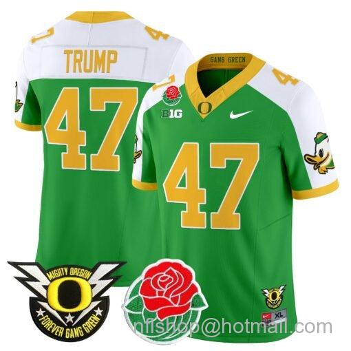 Men's Nike Donald Trump Jersey #47 Oregon Ducks 2025 Rose Bowl Game Patch Vapor Green Alternate