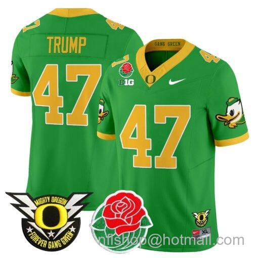 Men's Nike Donald Trump Jersey #47 Oregon Ducks 2025 Rose Bowl Game Patch Vapor Green