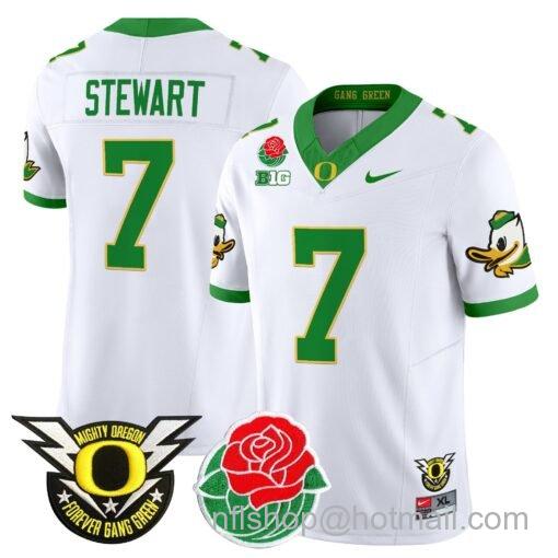 Men's Nike Evan Stewart Jersey #7 Oregon Ducks 2025 Rose Bowl Game Patch Vapor White