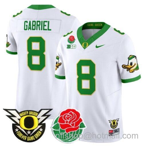 Men's Nike Dillon Gabriel Jersey #8 Oregon Ducks 2025 Rose Bowl Game Patch Vapor White