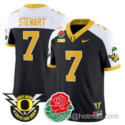 Men's Nike Evan Stewart Jersey #7 Oregon Ducks 2025 Rose Bowl Game Patch Vapor Black Alternate