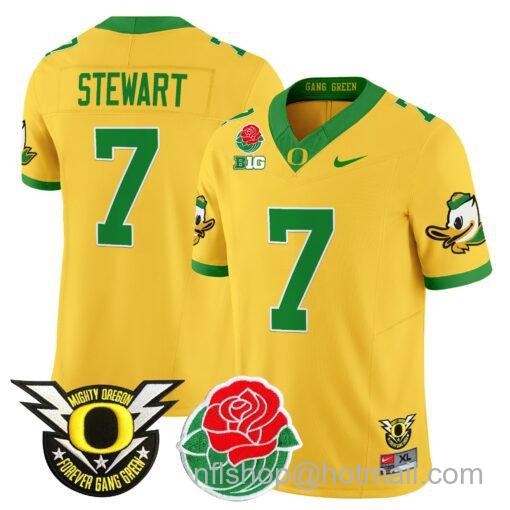 Men's Nike Evan Stewart Jersey #7 Oregon Ducks 2025 Rose Bowl Game Patch Vapor Gold