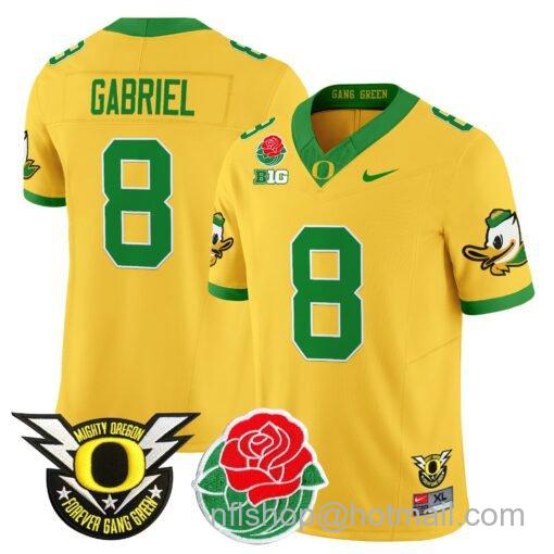 Men's Nike Dillon Gabriel Jersey #8 Oregon Ducks 2025 Rose Bowl Game Patch Vapor Gold