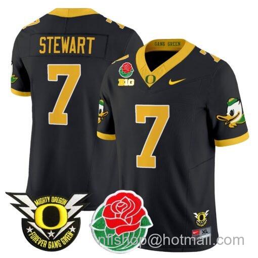 Men's Nike Evan Stewart Jersey #7 Oregon Ducks 2025 Rose Bowl Game Patch Vapor Black