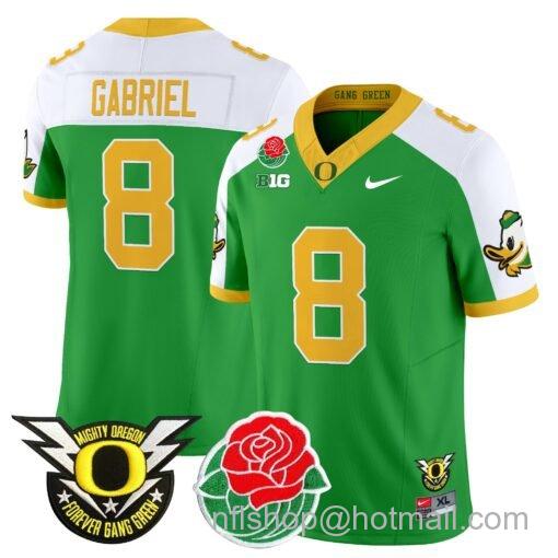 Men's Nike Dillon Gabriel Jersey #8 Oregon Ducks 2025 Rose Bowl Game Patch Vapor Green Alternate