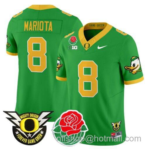 Men's Nike Marcus Mariota Jersey #8 Oregon Ducks 2025 Rose Bowl Game Patch Vapor Green