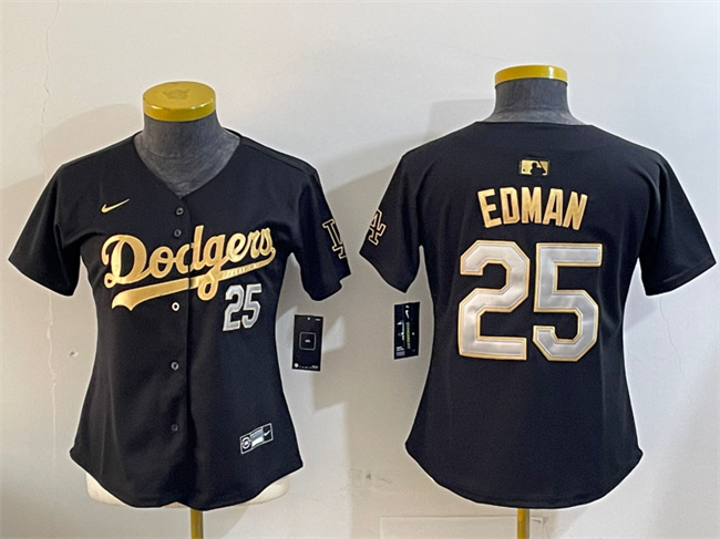 Women's Los Angeles Dodgers #25 Tommy Edman Black Gold Limited Stitched Baseball Jersey(Run Small)