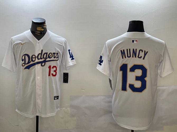 Men's Los Angeles Dodgers #13 Max Muncy White Gold Home Limited Stitched Baseball Jersey