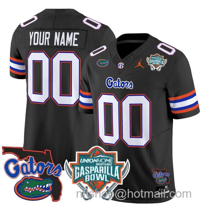 Men's Jordan Brand Custom Florida Gators Jersey 2025 Gasparilla Bowl Patch Football Black