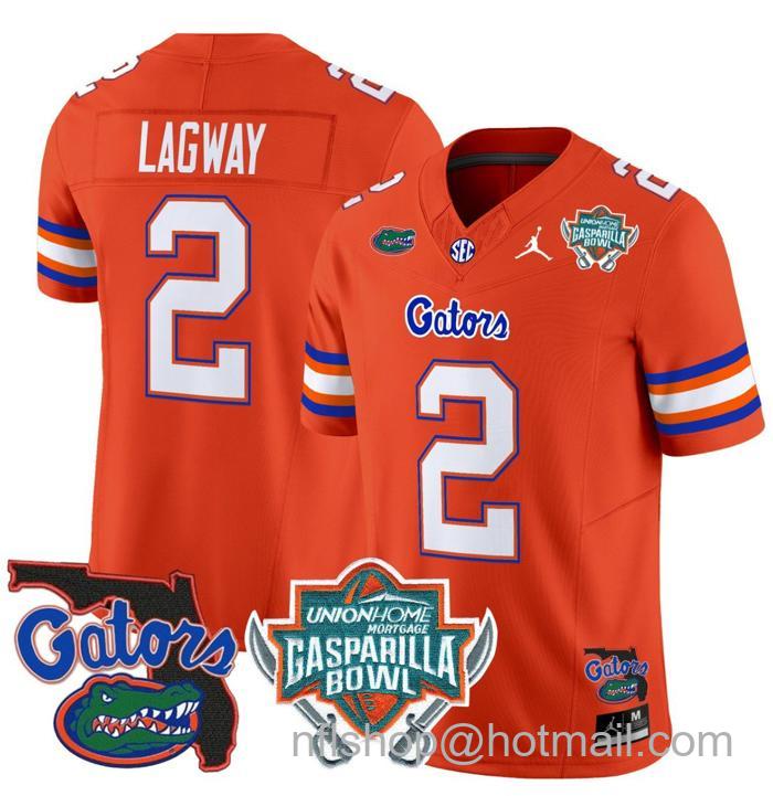 Men's Jordan Brand DJ Lagway Jersey #2 Florida Gators 2025 Gasparilla Bowl Patch Orange