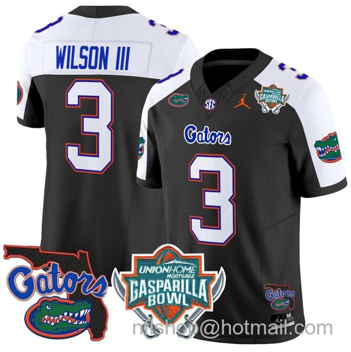 Men's Jordan Brand Eugene Wilson III Jersey #3 Florida Gators 2025 Gasparilla Bowl Patch Black Alternate