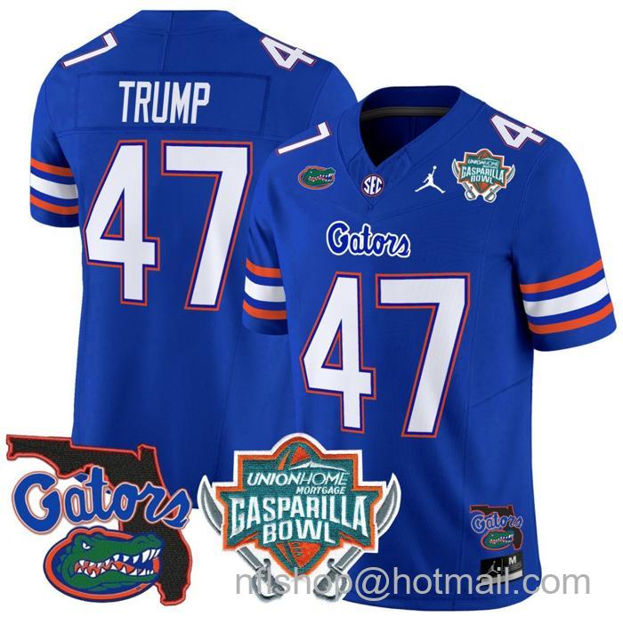 Men's Jordan Brand Donald Trump Jersey #47 Florida Gators 2025 Gasparilla Bowl Patch Royal