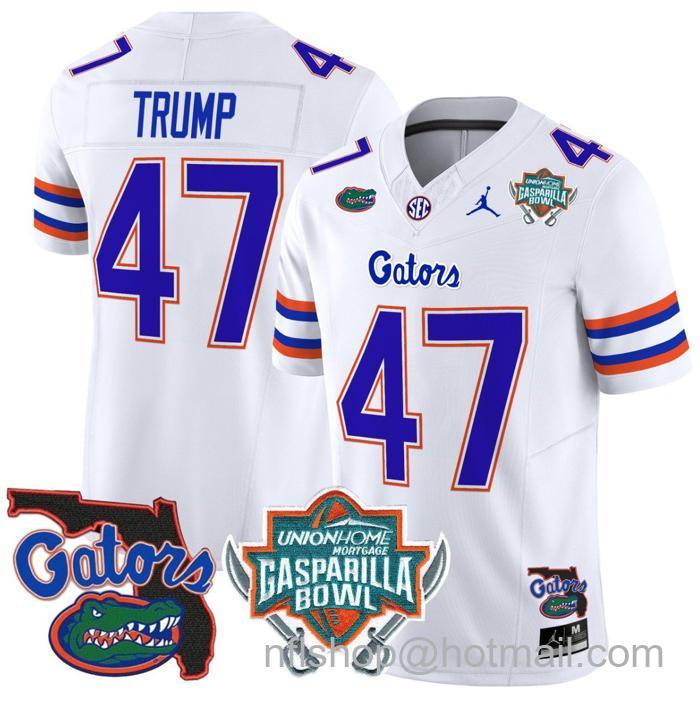 Men's Jordan Brand Donald Trump Jersey #47 Florida Gators 2025 Gasparilla Bowl Patch White