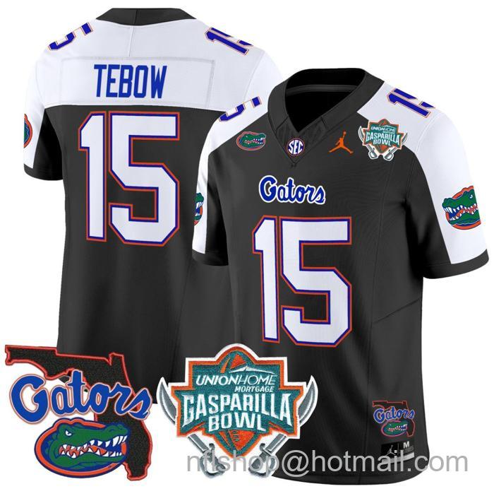 Men's Jordan Brand Tim Tebow Jersey #15 Florida Gators 2025 Gasparilla Bowl Patch Black Alternate