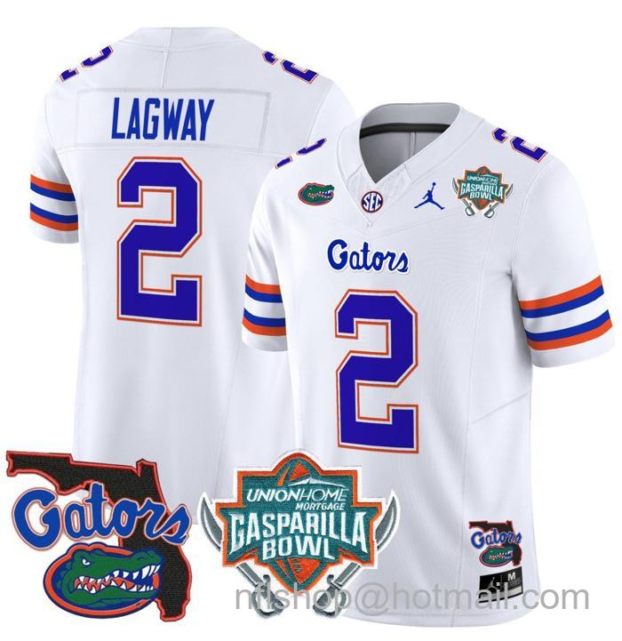 Men's Jordan Brand DJ Lagway Jersey #2 Florida Gators 2025 Gasparilla Bowl Patch White