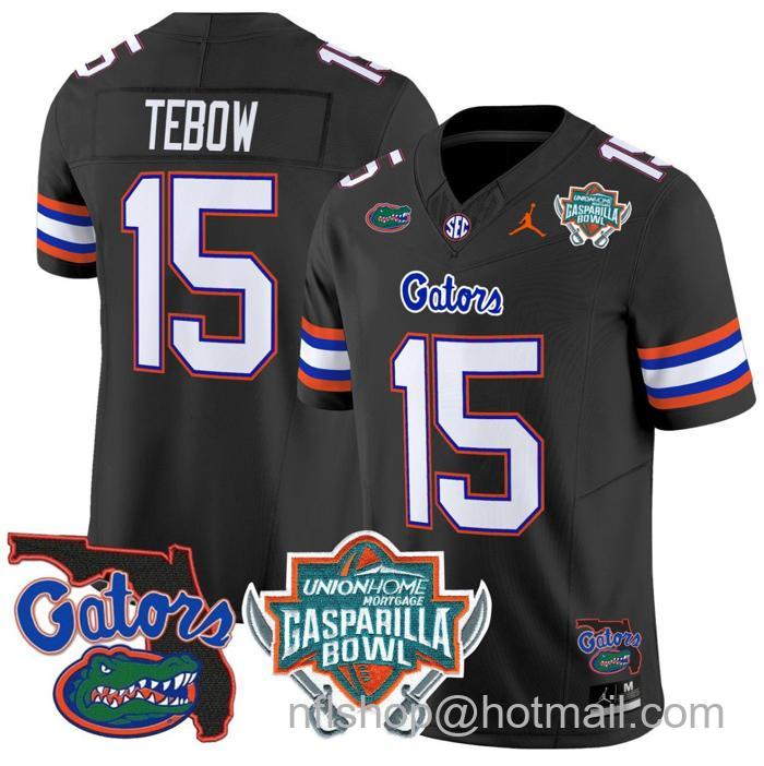 Men's Jordan Brand Tim Tebow Jersey #15 Florida Gators 2025 Gasparilla Bowl Patch Black