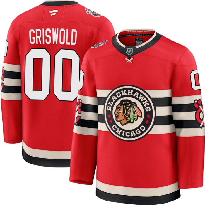 Adult (Unisex) Fanatics Chicago Blackhawks #00 Clark Griswold 2025 NHL Winter Classic Premium Hockey Jersey Red-Cream-Black