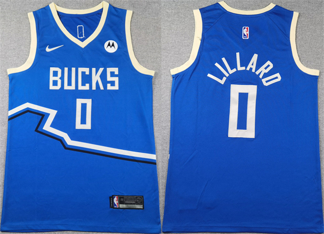 Men's Milwaukee Bucks #0 Damian Lillard Royal 2024-25 City Edition Stitched Basketball Jersey