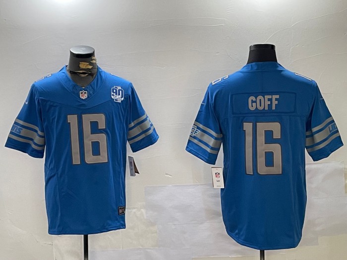 Men's Detroit Lions #16 Jared Goff Blue With 90th Patch FUSE Vapor Nike Limited Stitched Football Jersey