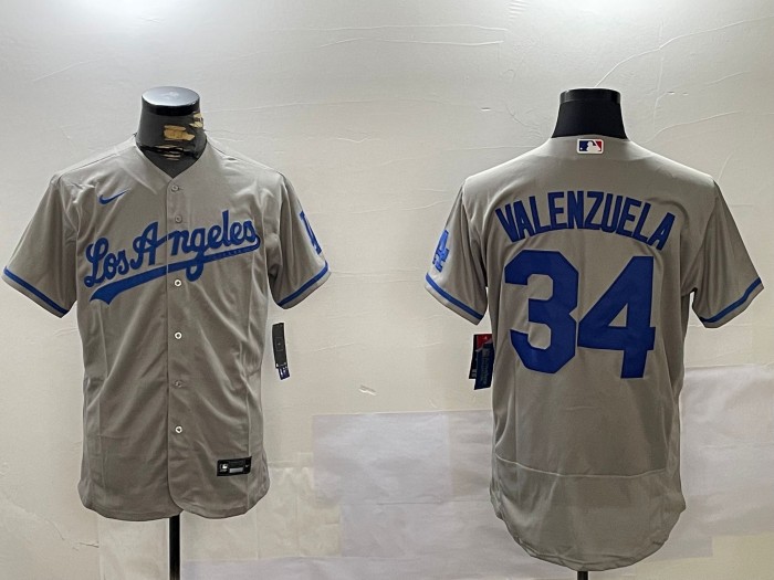 Men's Los Angeles Dodgers #34 Toro Valenzuela Gray Stitched Flex Base Baseball Jerseys