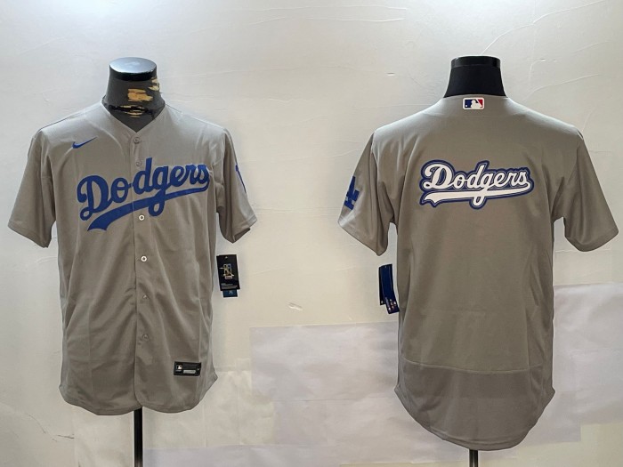 Men's Los Angeles Dodgers Big Team Logo Patch Grey Nike Flex Base MLB  Jerseys