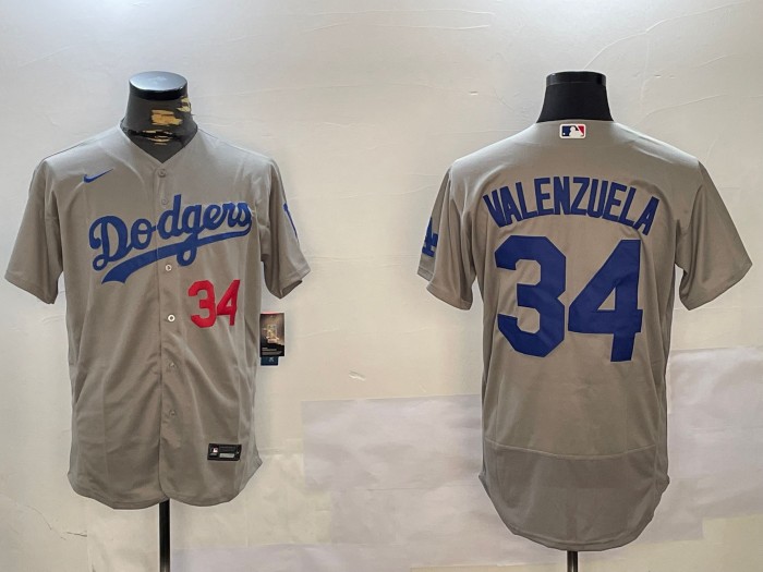 Men's Los Angeles Dodgers #34 Toro Valenzuela Gray Nike Stitched Flex Base Baseball Jerseys