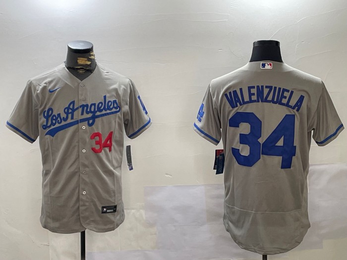 Men's Los Angeles Dodgers #34 Toro Valenzuela Gray Nike Stitched Flex Base Baseball Jersey