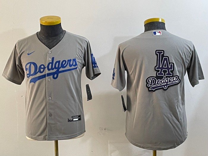 Youth Los Angeles Dodgers Big Team Logo LA Patch Grey Nike Limited Jerse