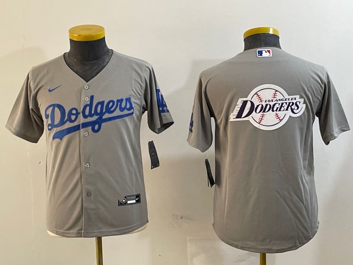 Youth Los Angeles Dodgers Big Team Logo Patch Grey Nike Limited Jerseys