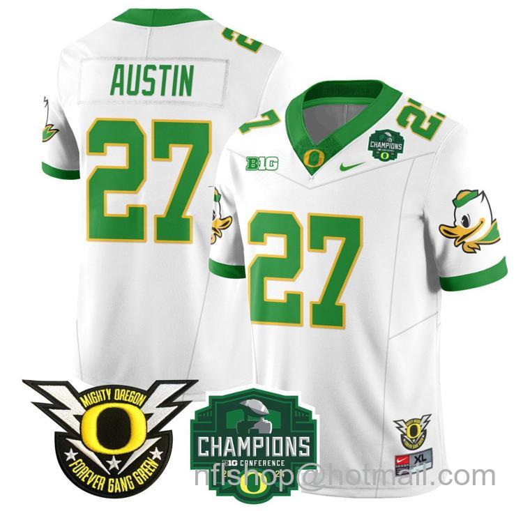 Men's Nike Daylen Austin Jersey #27 Oregon Ducks 2024 Big Ten Champions Football White