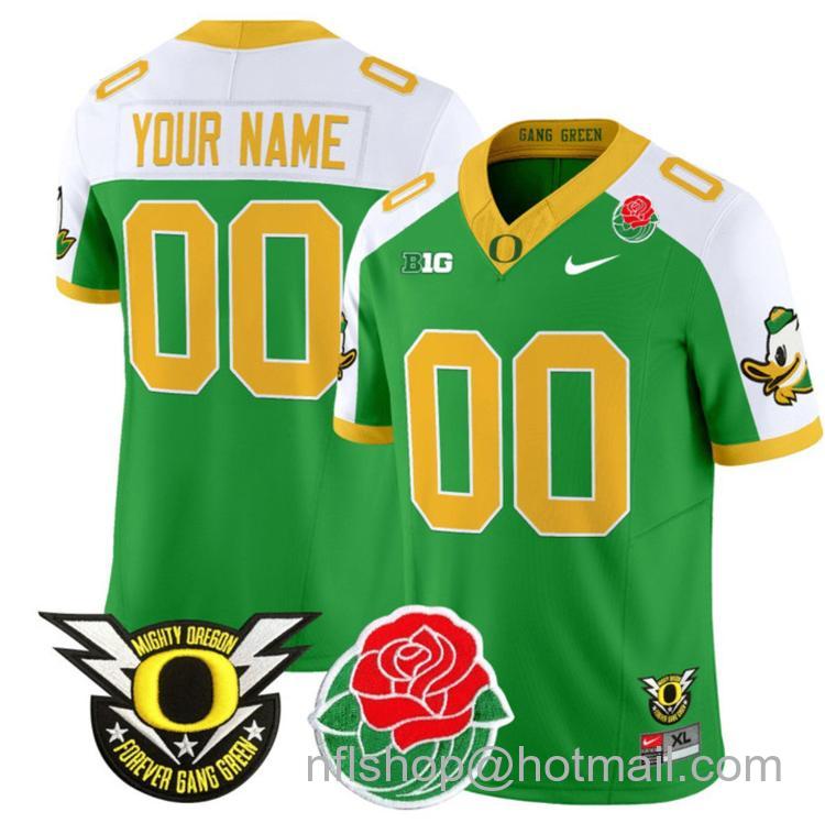 Men's Nike Custom Oregon Ducks Jersey Name, Number 2024 Rose Bowl Patch N1 Green Alternate