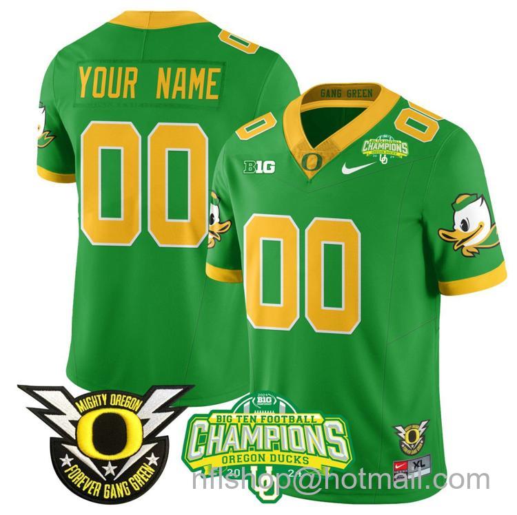 Men's Nike Custom Oregon Ducks Jersey Name, Number 2024 Big Ten Champions N1 Green