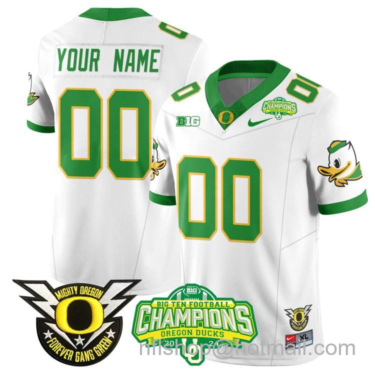 Men's Nike Custom Oregon Ducks Jersey Name, Number 2024 Big Ten Champions N1 White