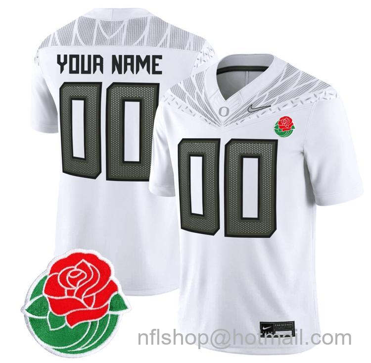 Men's Nike Custom Oregon Ducks Jersey Rose Bowl Patch Vapor Football Stitched White