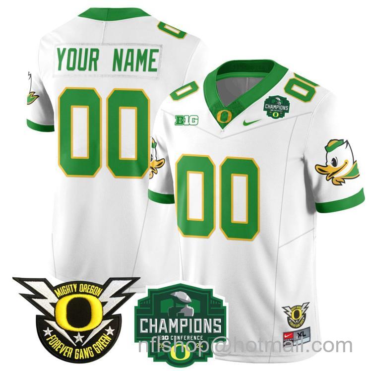 Men's Nike Custom Oregon Ducks Jersey Name, Number 2024 Big Ten Champions Stitched White