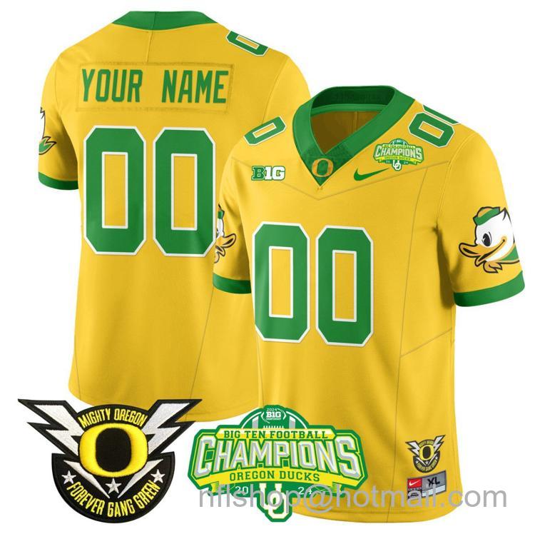 Men's Nike Custom Oregon Ducks Jersey Name, Number 2024 Big Ten Champions N1 Yellow