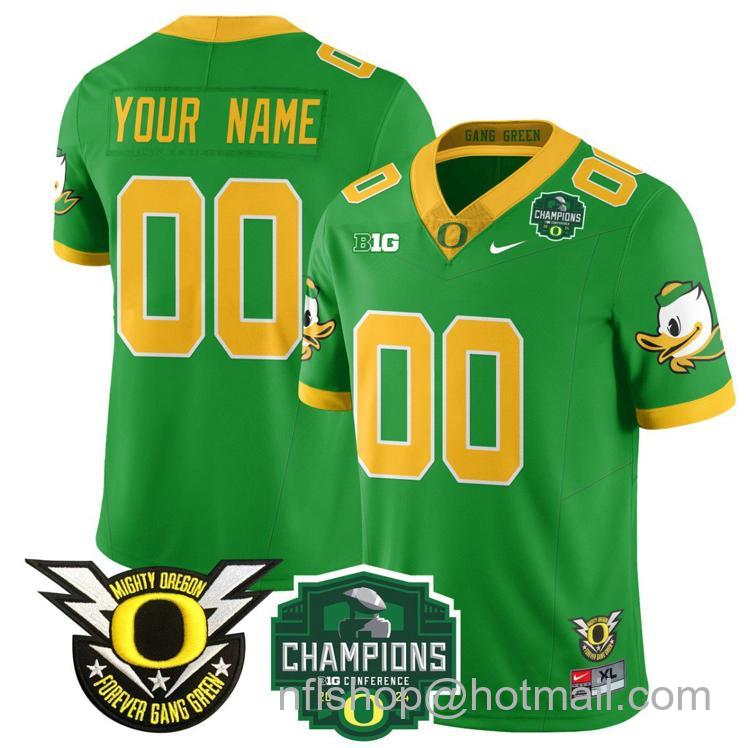 Men's Nike Custom Oregon Ducks Jersey Name, Number 2024 Big Ten Champions Stitched Green