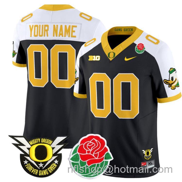 Men's Nike Custom Oregon Ducks Jersey Name, Number 2024 Rose Bowl Patch N1 Black Alternate