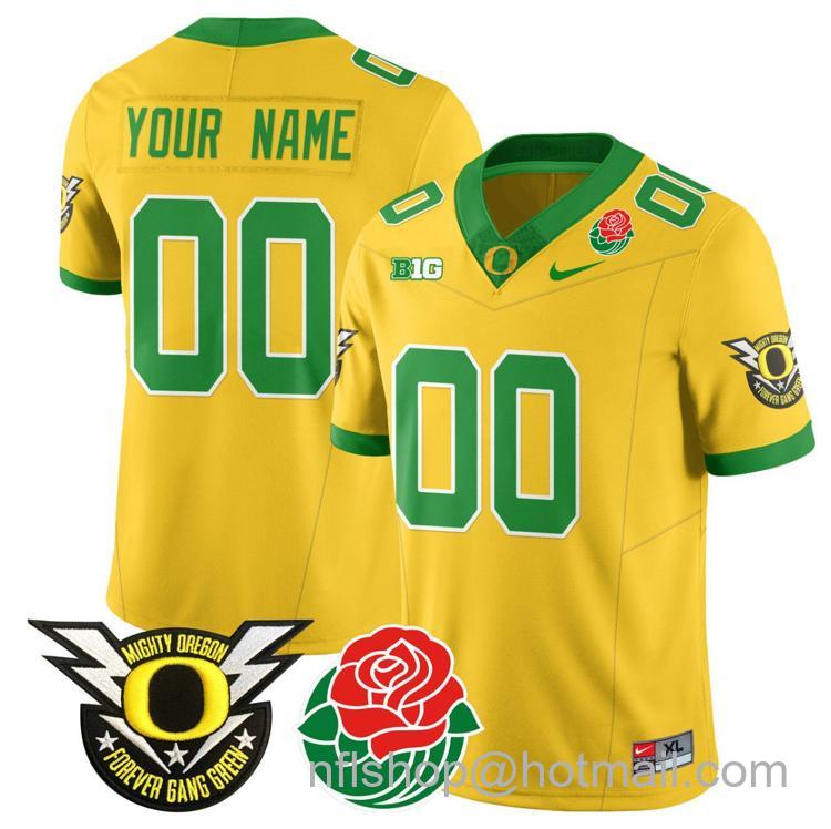 Men's Nike Custom Oregon Ducks Jersey Name, Number 2024 Rose Bowl Patch N2 Yellow