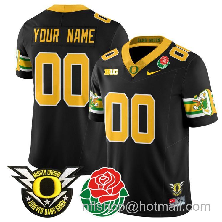 Men's Nike Custom Oregon Ducks Jersey Name, Number 2024 Rose Bowl Patch Stitched Black