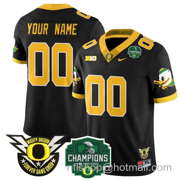 Men's Nike Custom Oregon Ducks Jersey Name, Number 2024 Big Ten Champions Stitched Black