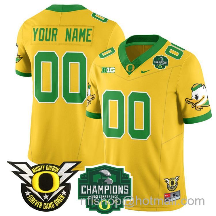 Men's Nike Custom Oregon Ducks Jersey Name, Number 2024 Big Ten Champions Stitched Yellow