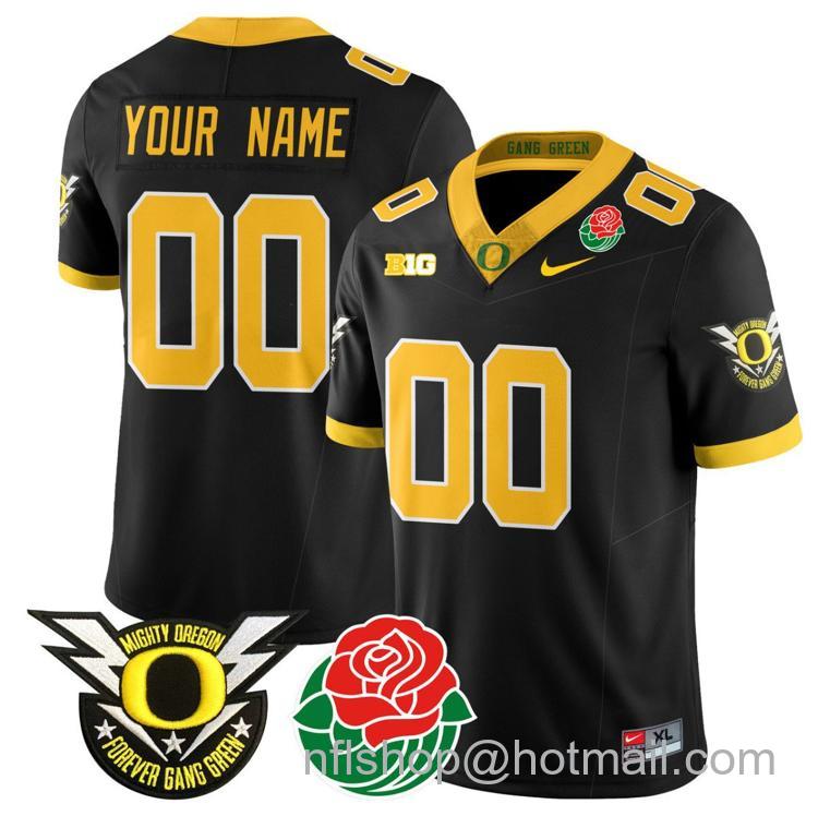 Men's Nike Custom Oregon Ducks Jersey Name, Number 2024 Rose Bowl Patch N2 Black