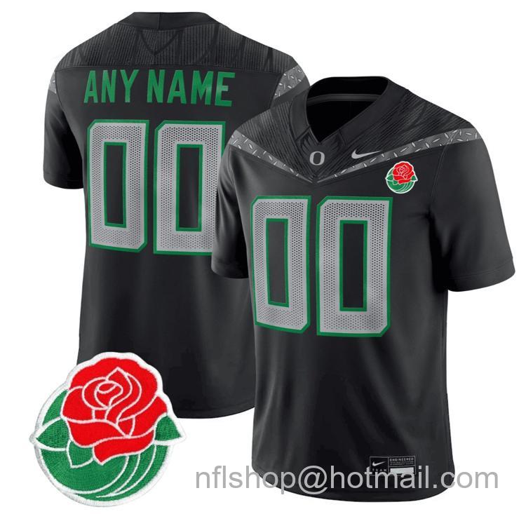 Men's Nike Custom Oregon Ducks Jersey Rose Bowl Patch Vapor Football Stitched Black